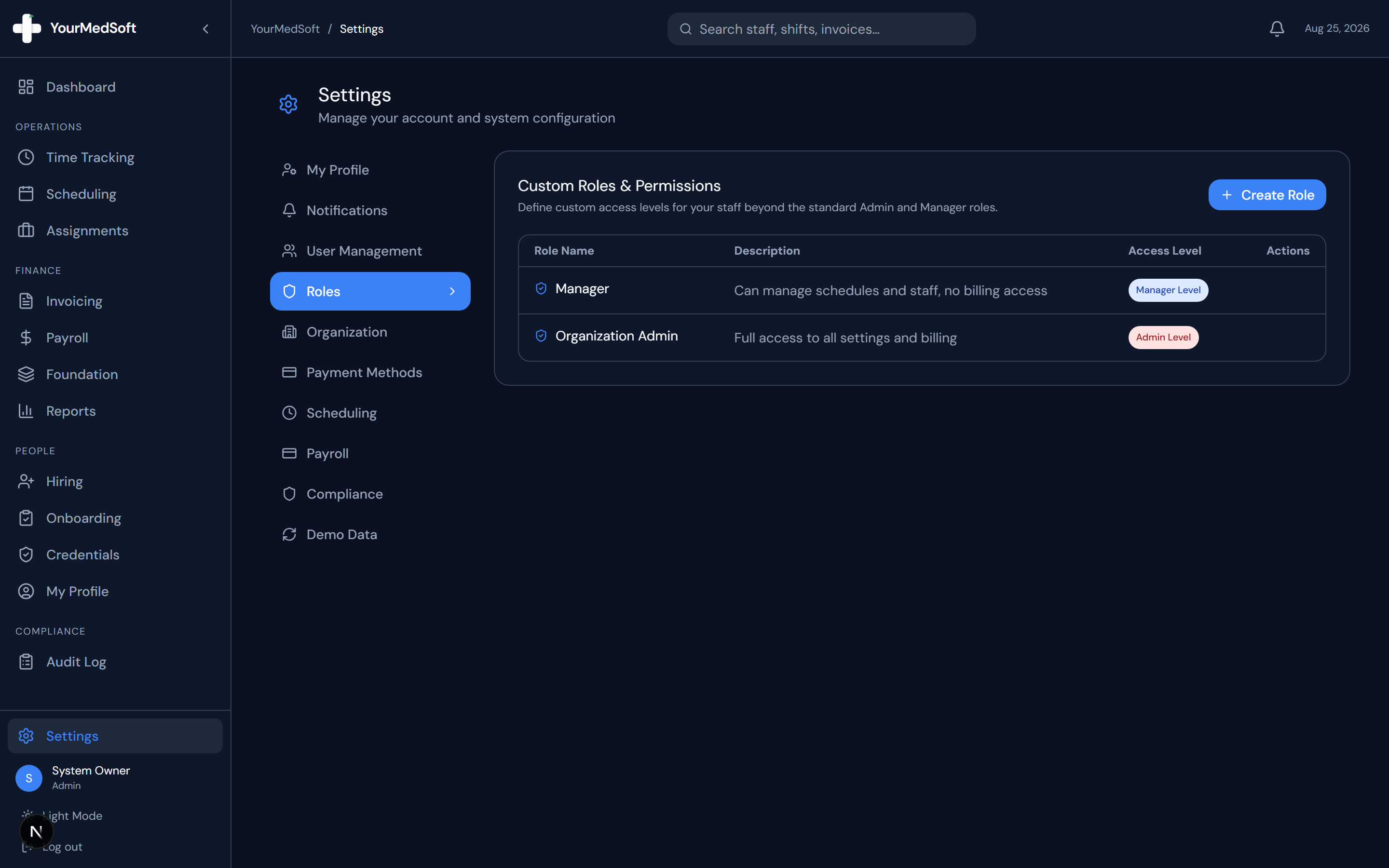 How do I create custom organizational roles and access tiers?